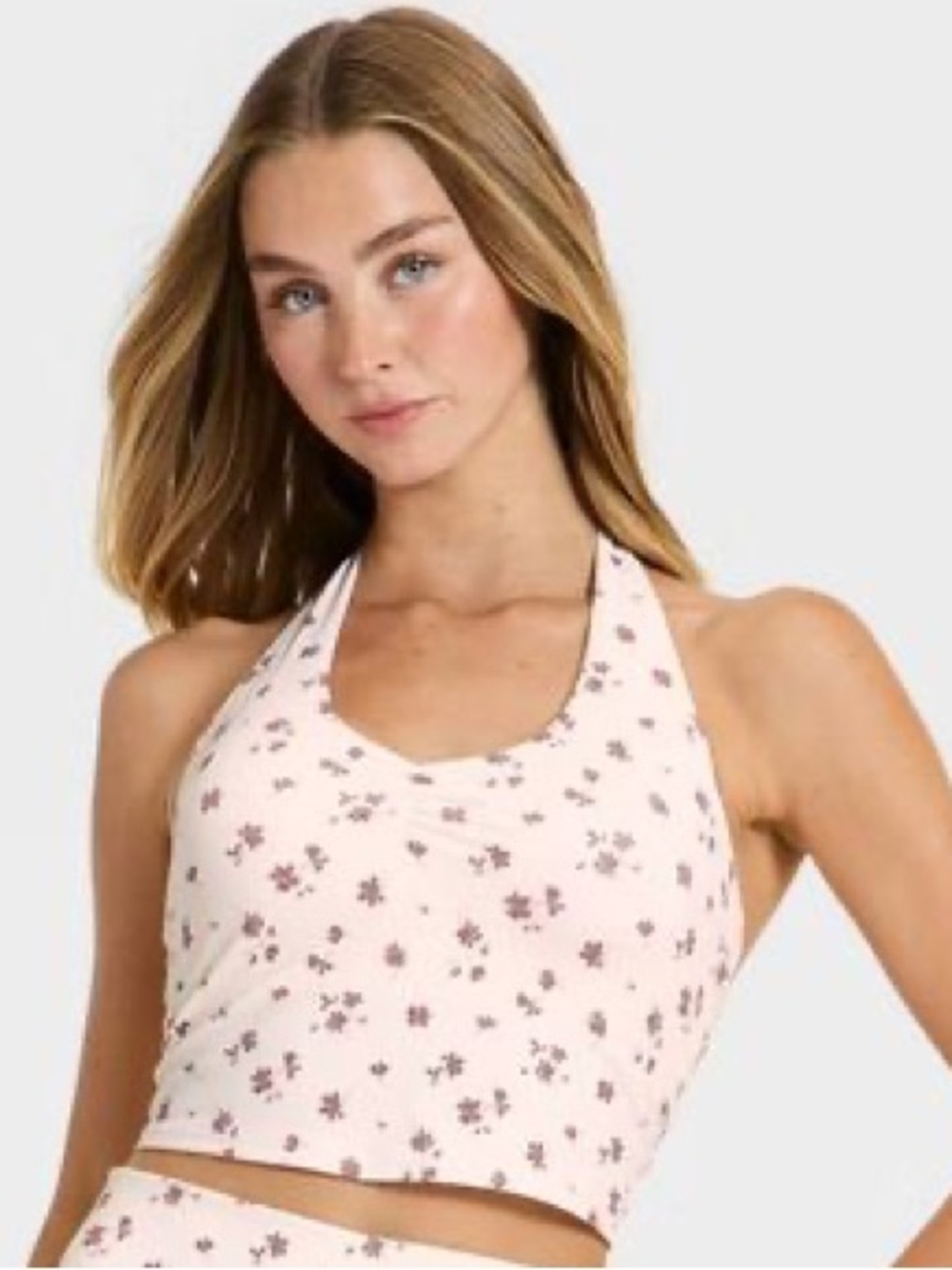 JoyLab Pink Floral Halter Tank Top